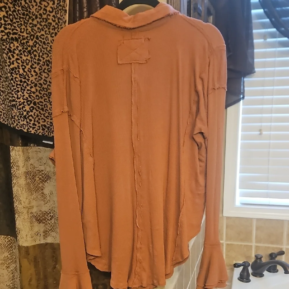 Free People Rust Ruffle Button-Up Blouse - Picture 6 of 6